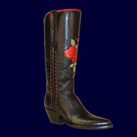custom made tall top fashion boot with handcut metallic red rose