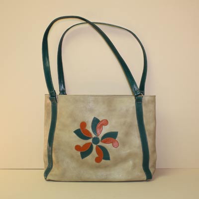 Custom Made Purse Tote Bag of Shadow Goat with Coral and Turquoise Design