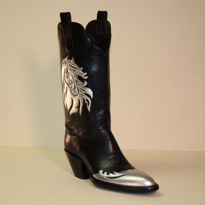 Black Calf Custom Cowboy boot with Silver Horse Overlay
