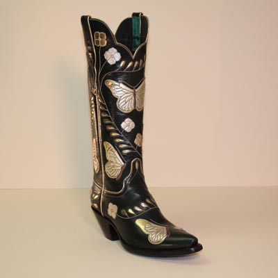 Gold and Green Butterfly Custom Cowboy Boot