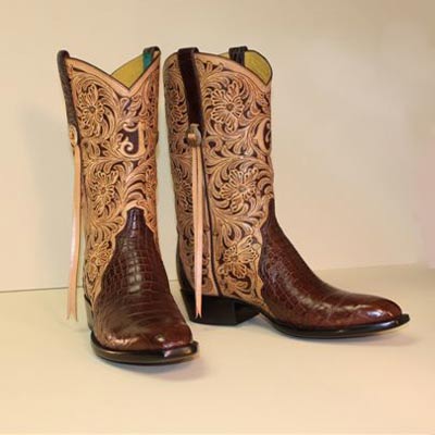 Chocolate Brown Alligator Custom Cowboy Boot with Hand Tooled Filigree