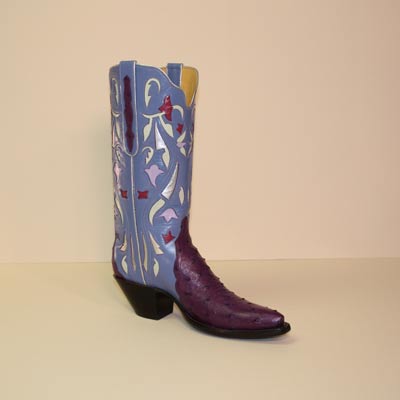 Purple Ostrich Custom Cowboy Boot Gallegos cut with Inlayed Shaft