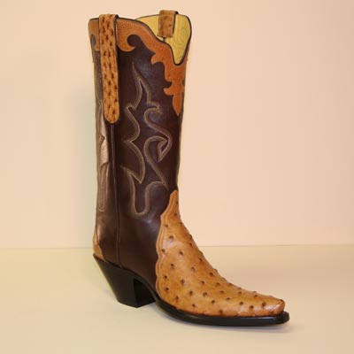 Saddle Tan Mad Dog Ostrich Gallego Style Custom Cowboy Boot