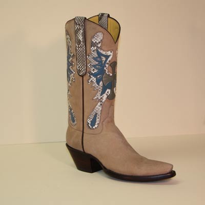 Custom Made Vintage Calf Cowboy boot with Python Celtic Butterfly Cross