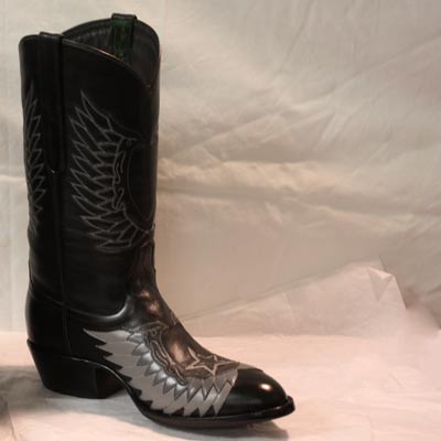 Black Calf Custom Cowboy Boot with Gray Eagle Wing