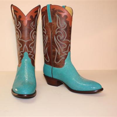 Smooth Turquoise Stingray Custom Cowboy Boot with Tan Vintage Buffalo