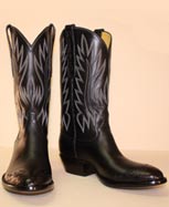 Black French Calf Cowboy Boot with Alligator Belly toe and ear pulls