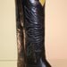black tezu lizard cowboy boot with black calf blue stitched top