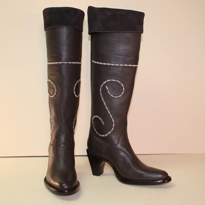 Tall Brown Calf Ladies Dress Boot with Suede Collar 
