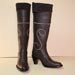 custom tall top ladies brown calf dress boot with suede collar and cording