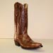 brown vintage alligator belly custom made cowboy boot with alligator inlay and collar