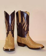saddle tan ostrich custon cowboy boot with inlayed tops
