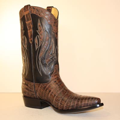 Safari Tan Crocodile Belly Custom Made Cowboy Boot with Crocodile Inlays and Collar