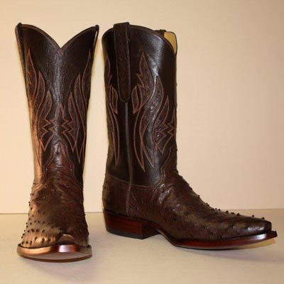 Nicotine Ostrich Custom Cowboy Boot with Inlayed Tops