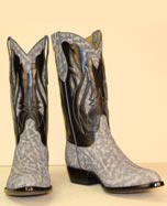 gray sueded elephant custom made cowboy boot with elephant inlays and a black buffalo calf handstitched top