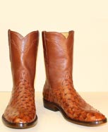 custom made vintage brandy ostrich cowboy boot roper style with cognac buffalo top