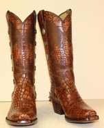 vinatge cognac alligator handmade cowbot boot with Texas Star conchos