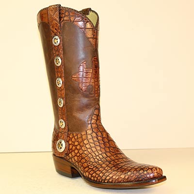 vintage cognac alligator handmade cowboy boot with Texas Star conchos