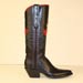 Tall Fashion Boot of Black Glass Calf with Metallic Red Rose Inlay and Buckstitching
