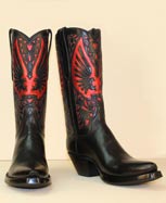 Handmade Black Milano Buffalo Custom Cowboy Boot with Metallic Red Eagle Inlay