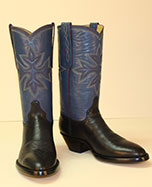 blue kangaroo custom cowboy boot with 11 row handstitched medallion 