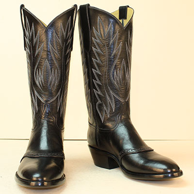 Black Buffalo Custom Cobwboy Boot with Spat Accent on Vamp and 6 row stitch pattern