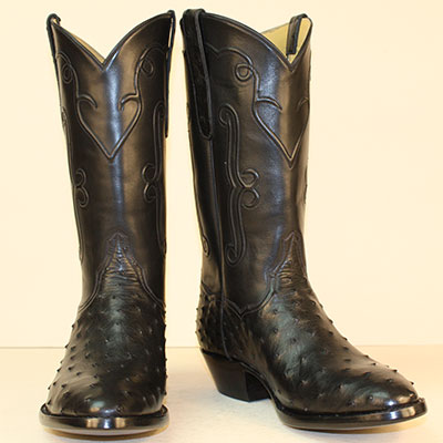 Custom Full Quill Black Ostrich Cowboy Boots with Hand Corded Tops