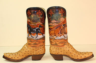 handtooled wild horse shafts with full quill ostrich vamps custom cowboy boots
