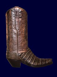 Custom Made Antiqued Gold Caiman Crocodile Cowboy Boot
