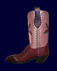 Burgundy Pin Ostrich and Burgundy Alligator Custom Made Cowboy Boot