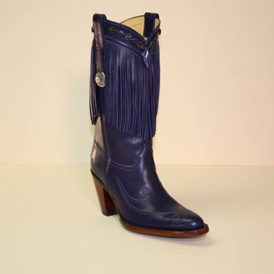 Blue Calf Custom Cowboy Boot with Fringe and Stones