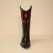 Fashion Cowboy Boot of Black Tezu Lizard with Red Rose Inlays
