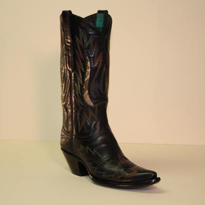 Custom Calf Cowboy Boot with Rainbow Stitch Python Inlay