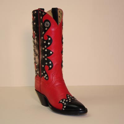 Red and Black Calf Custom Cowboy Boot with Silver Studs