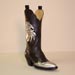 Brown Buffalo Calf Custom Cowboy Boot with Gold Horse Overlay and Foxing