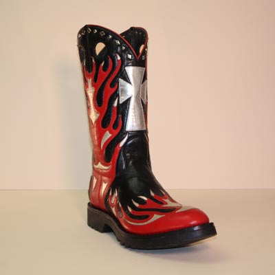 Custom Motorcycle Boots with Cross and Silver Studs