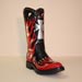 Red Black and Silver Custom Motorcycle Boots with Cross and Silver Studs