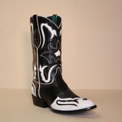 Black and White Calf Custom Cowboy Boot with Inlays