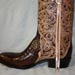 Chocolate Brown Alligator Custom Cowboy Boot with Hand Tooled Filigree and Silver Conchos