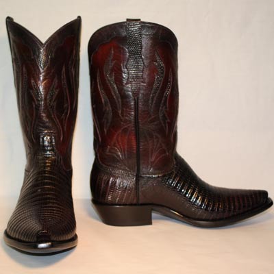 Black Cherry Tezu Lizard Custom Cowboy Boot with Black Cherry Buffalo Calf