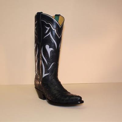 Navy Pin Ostrich Custom Cowboy Boot with Navy Kid Inlayed Top