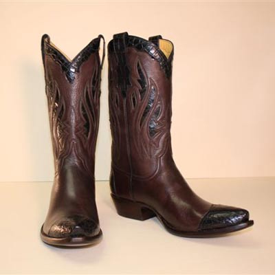 Chocolate Brown Deerskin Cowboy Boot with Black Alligator Points