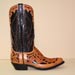 handmade cowboy boot of black calf with fancy filigree vamp and collar