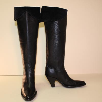 Tall Black Oil-Tanned Ladies Dress Boot with Suede Collar