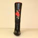 Tall Fashion Boot of Black Glass Calf with Red Rose Inlay and Buckstitching