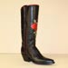 Black Glass Calf Tall Fashion Boot with Metallic Red Rose Inlay and Buckstitiching 