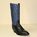 custom blue kangaroo cowboy boot with handstitched medallion and burgundy piping