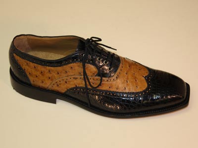 Black Alligator Belly Saddletan Ostrich Custom Men's Shoe