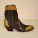 Handmade olive green cowboy botine with yellow alligator and gold trim